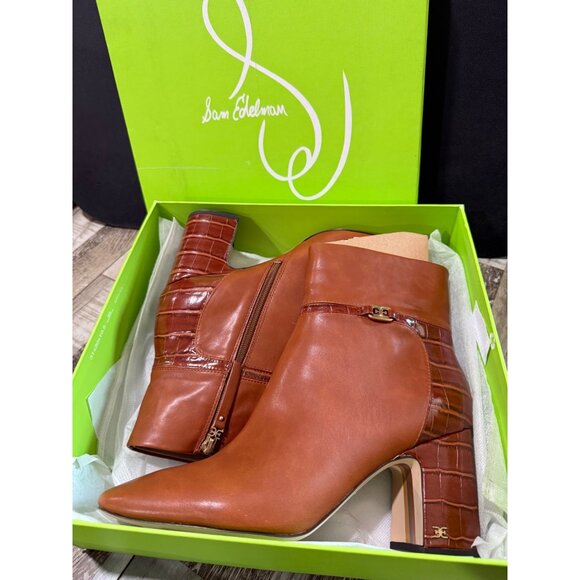 Sam Edelman Womens Florah Croc-Embossed Leather Heeled Boots Size 11M Brown - Picture 1 of 10